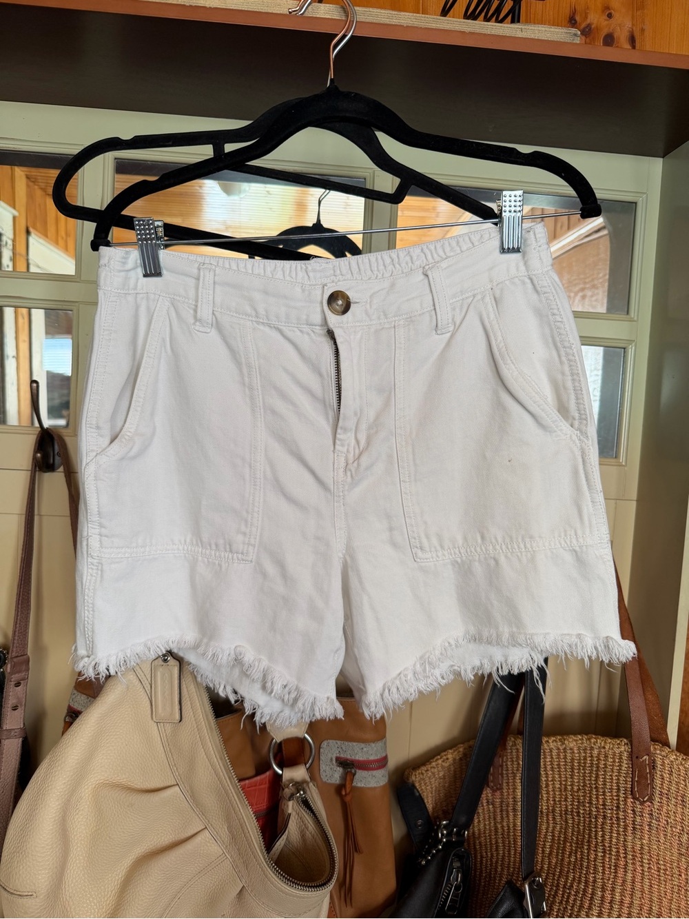 aerie White Frayed Hem Jean Shorts